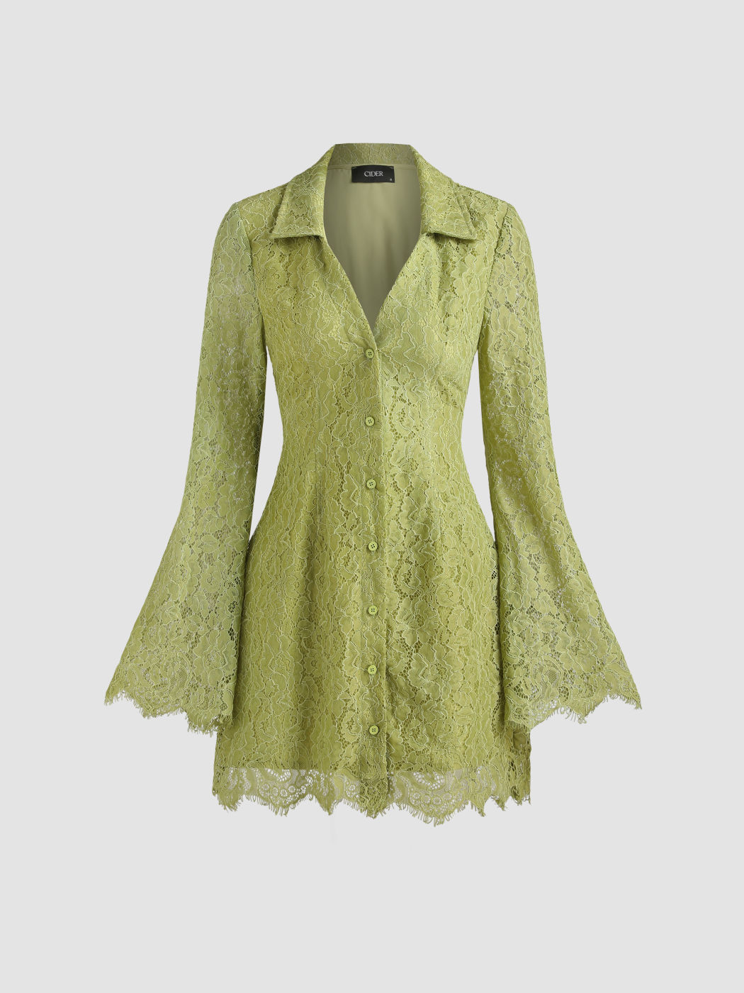  Spitzenkragen Knopfleiste Mini-Kleid
