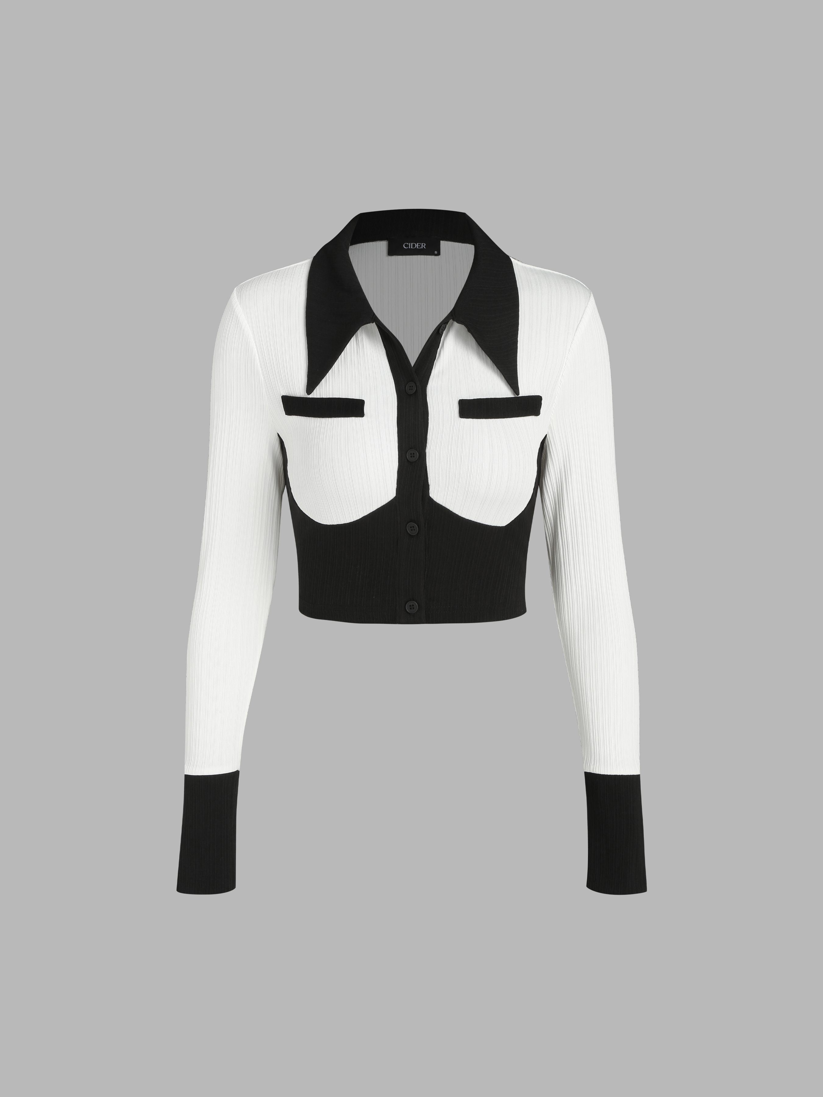 Knit Fabric Two Tone Collar Bodycon Crop Top For School Work