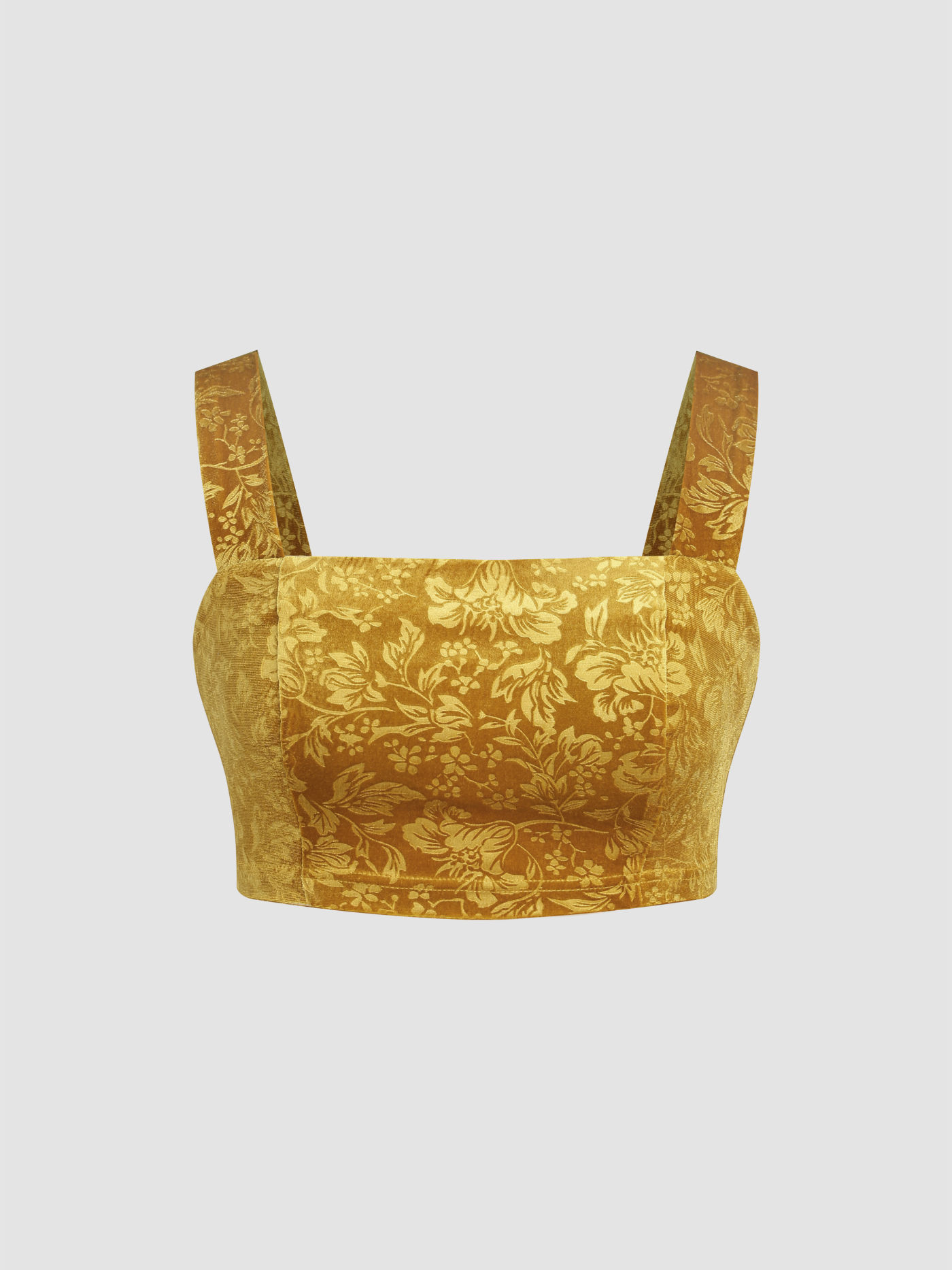 Samt-Blumen-Crop-Top und verdrehter Minirock im Set