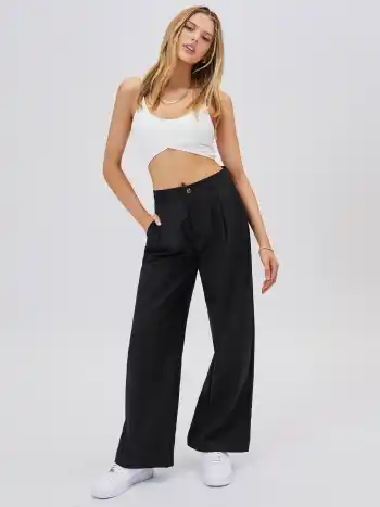 Solid Straight Leg Trousers