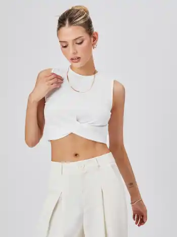 Einfarbiges Crop Tank Top mit Rundhalsausschnitt