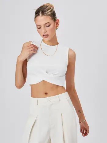 Einfarbiges Crop Tank Top mit Rundhalsausschnitt
