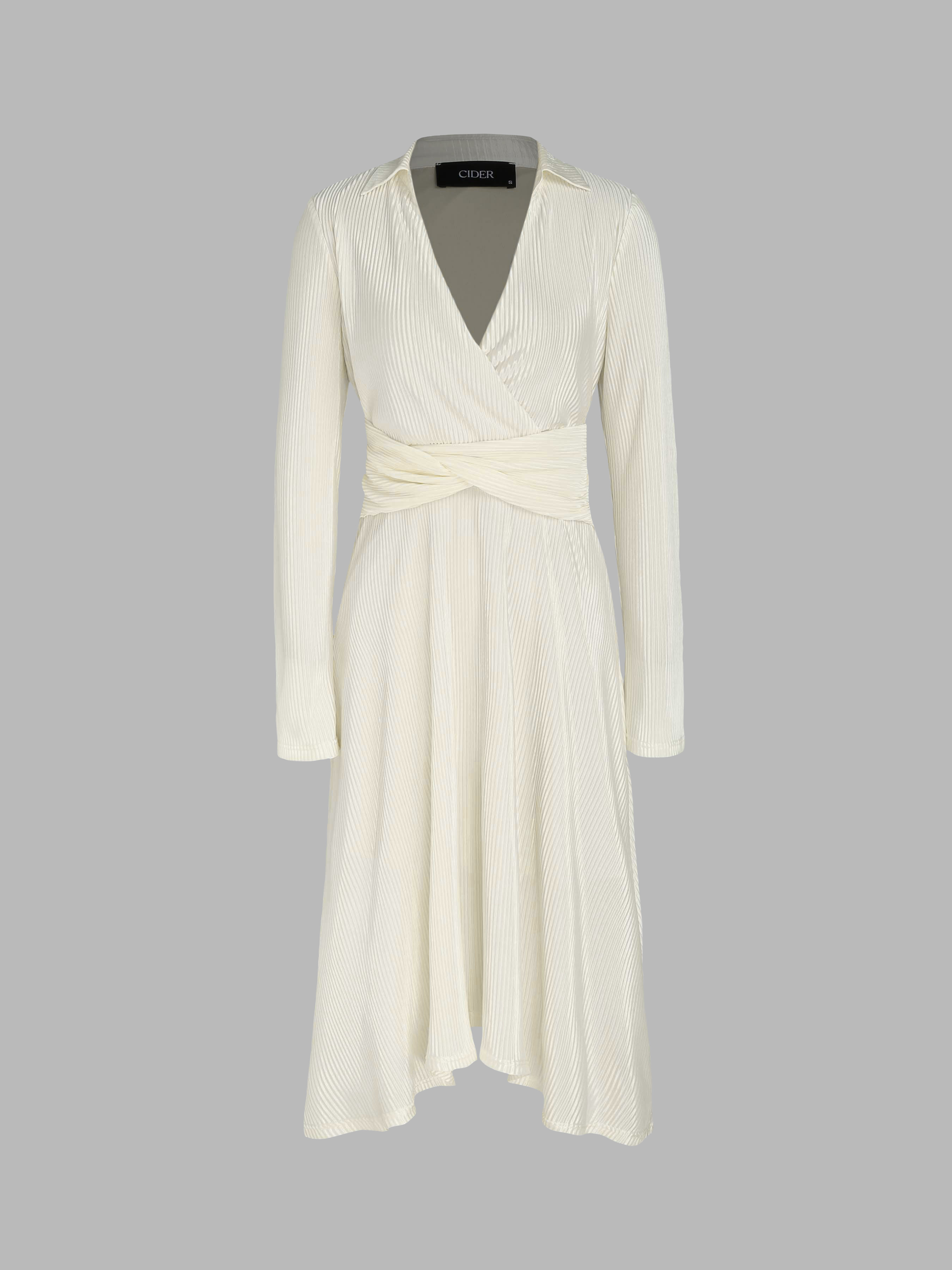 Solid Woven Twist Vneck Midi Dress Cider