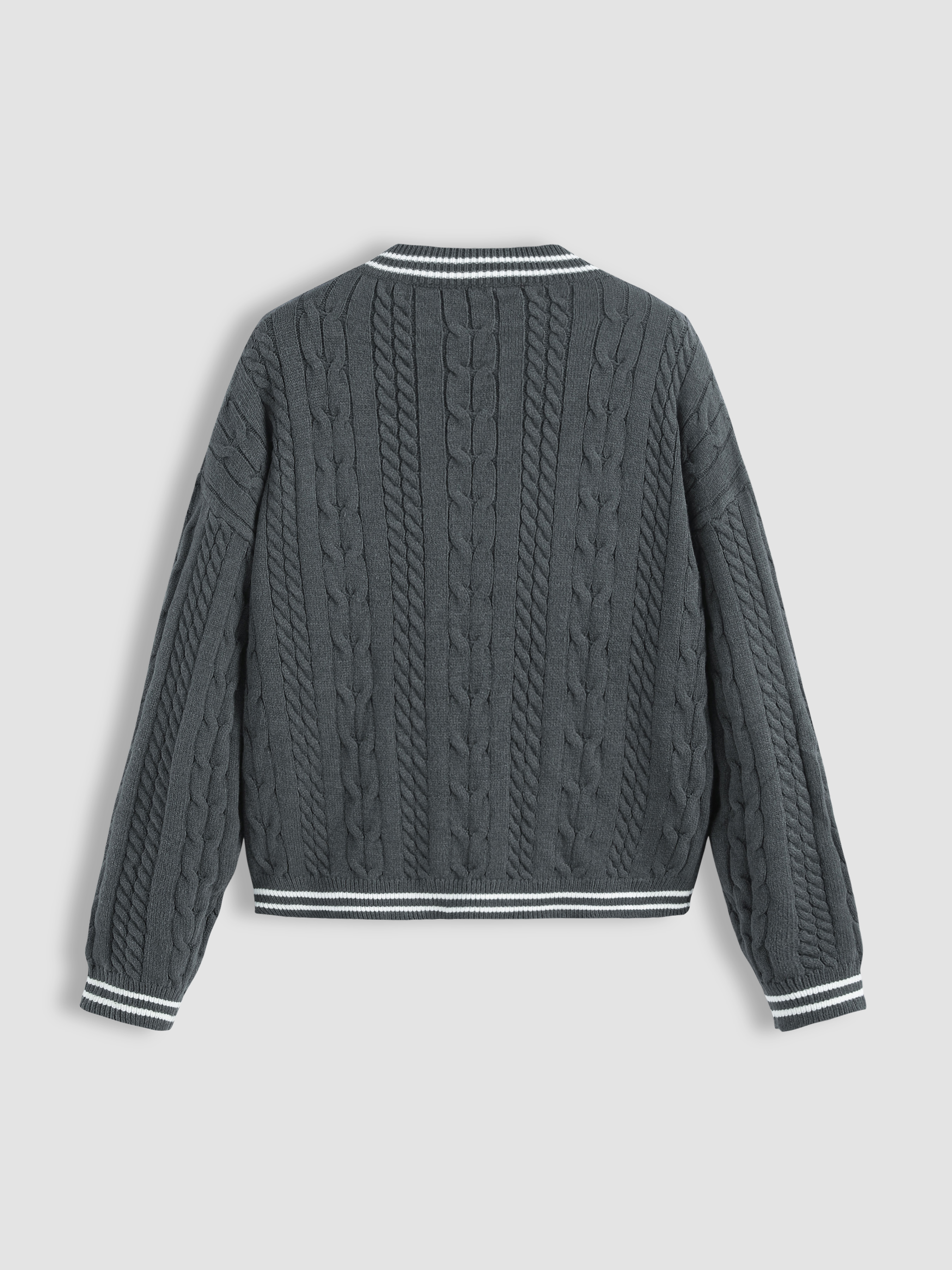 Cable Knit Contrast Trim Cardigan - Cider