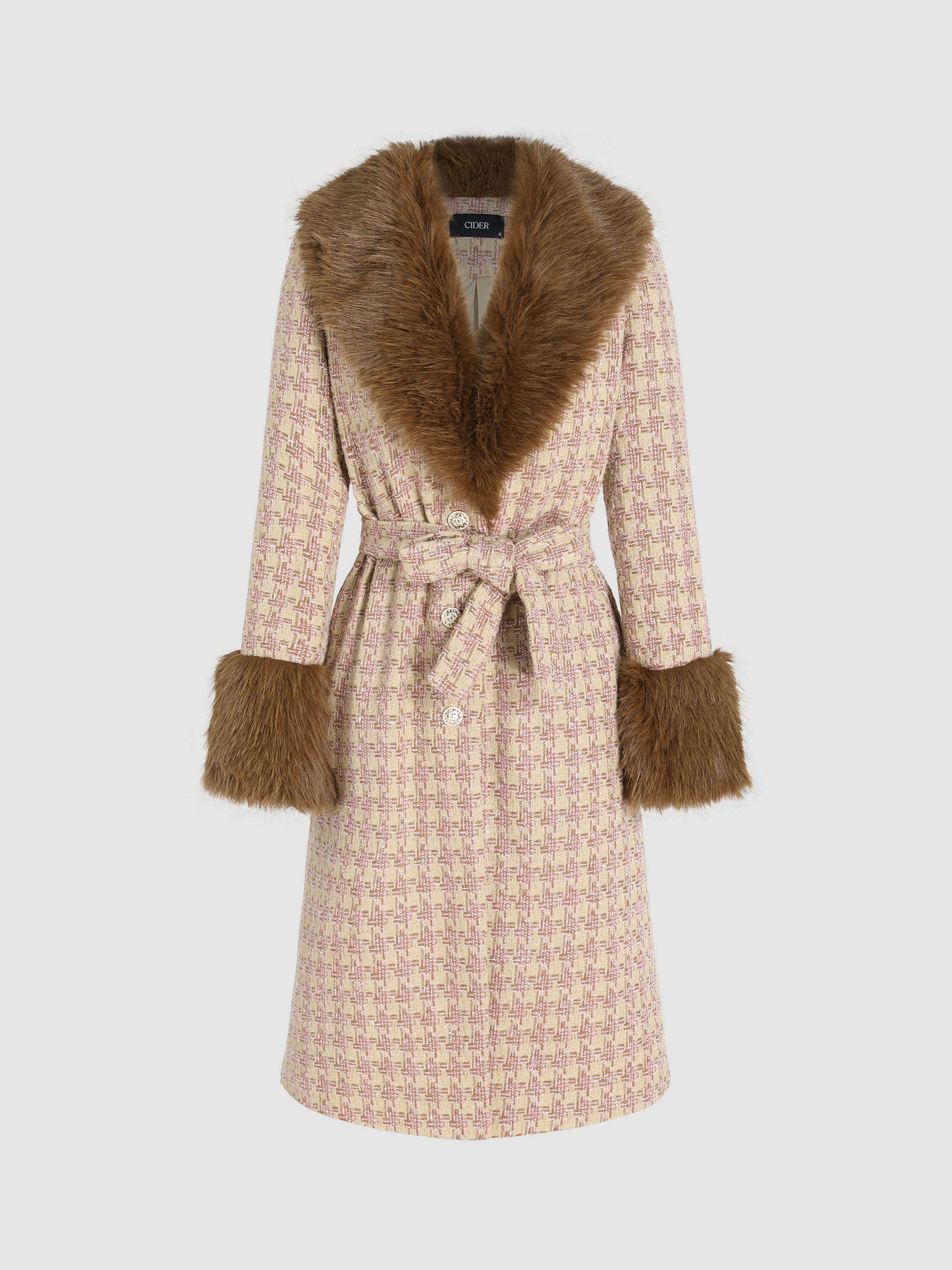 Tweed Chasing Youth Fur Trimmed Long Coat For Vacation Holiday Tweed Chasing Youth Fur Trimmed Long Coat For Vacation Holiday