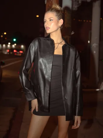 Faux Leather Jacket With Pocket