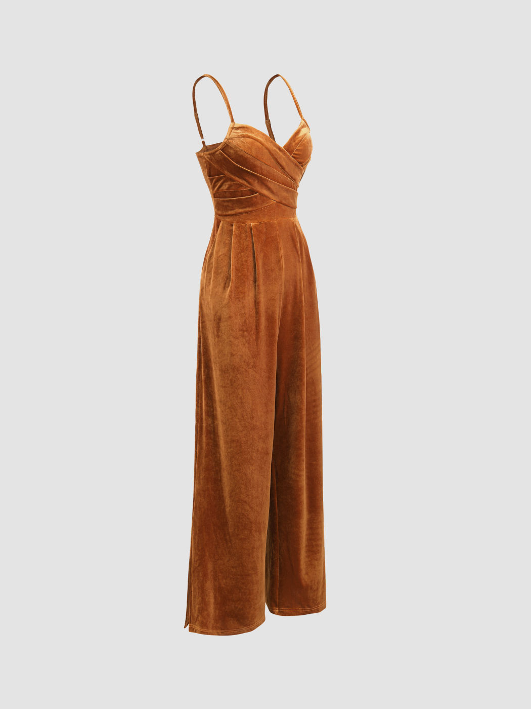 Velvet Solid Cross Weite Beine Overalls