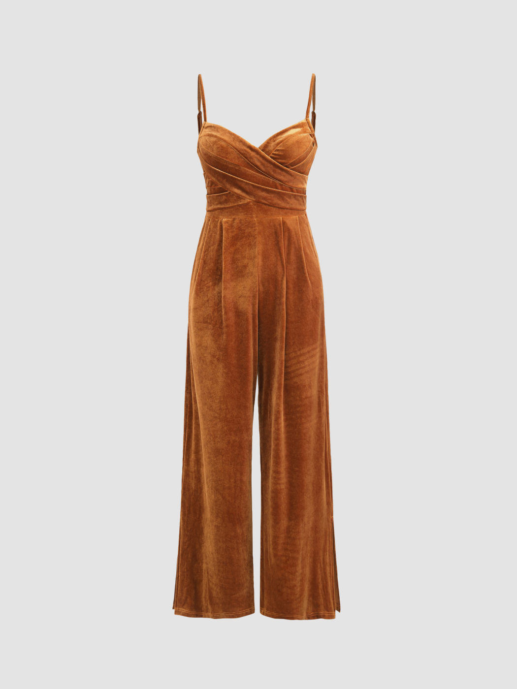 Velvet Solid Cross Weite Beine Overalls