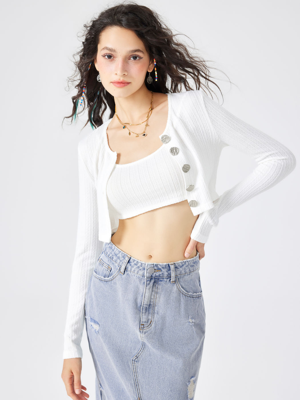 Solids Crop-Top mit Knöpfen