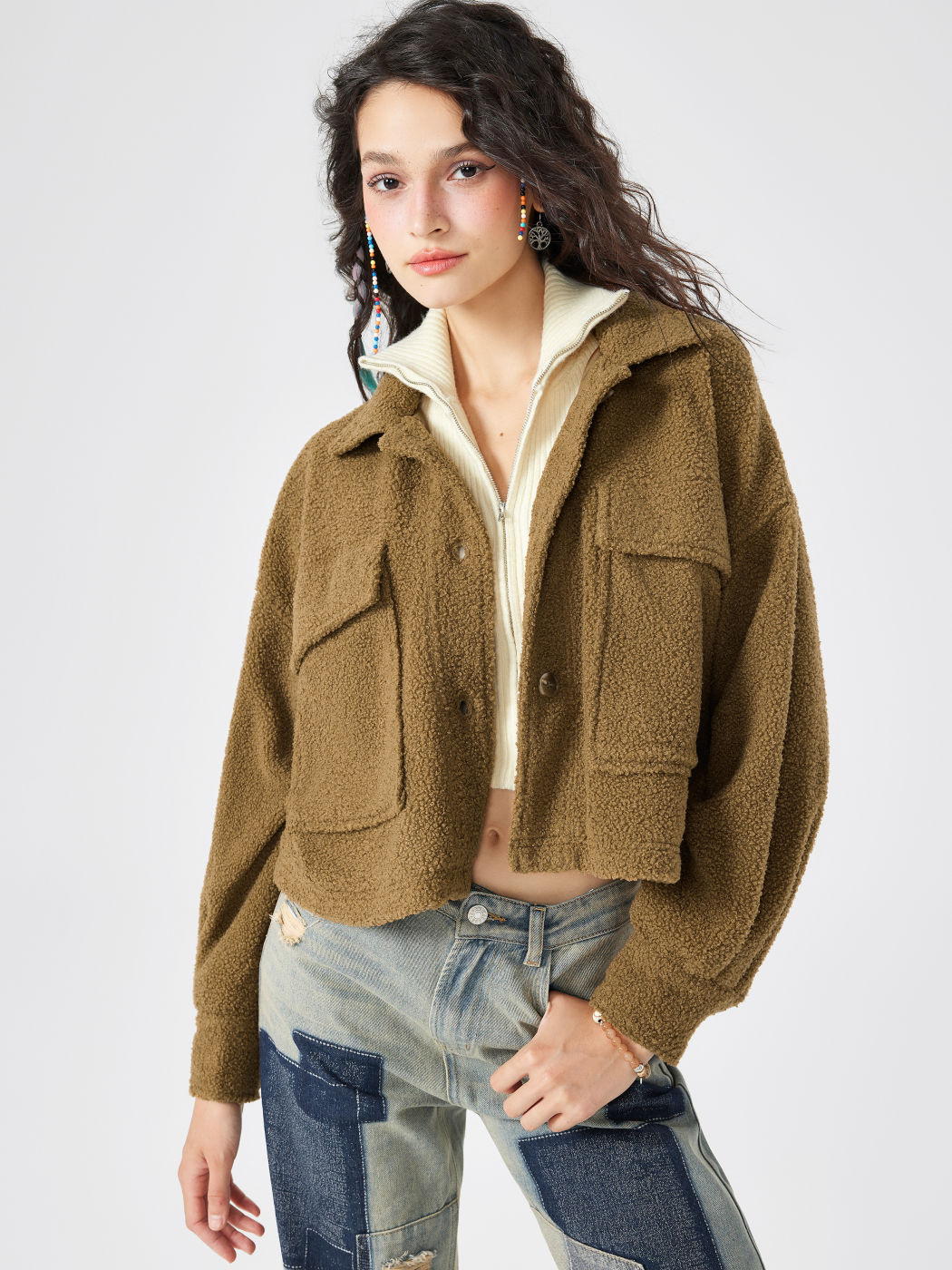 Fleece Solid Oversized Jacke