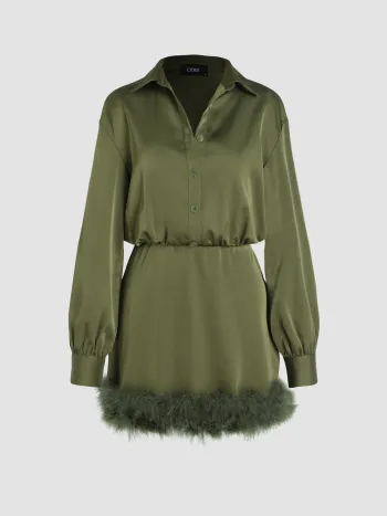 Faux Feather Trim Collar Short Dress