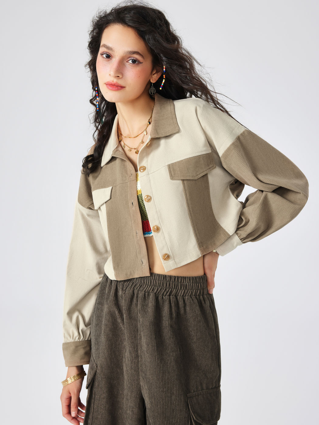 Zweifarbige Cordjacke