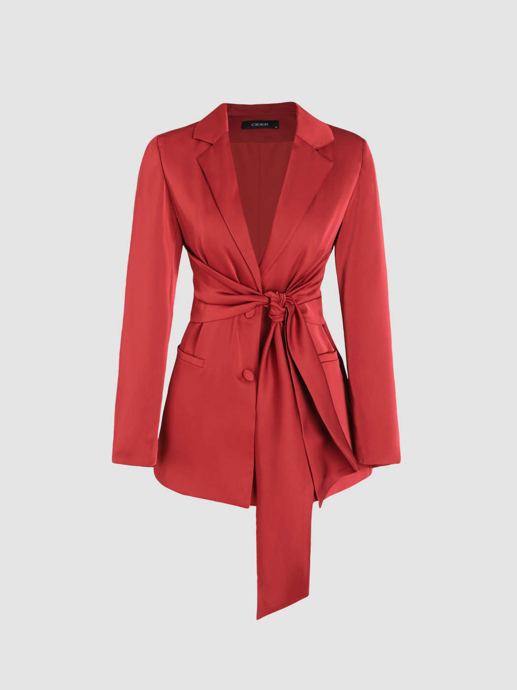 Satinato Blazer oversize in raso con cintura in tinta unita For