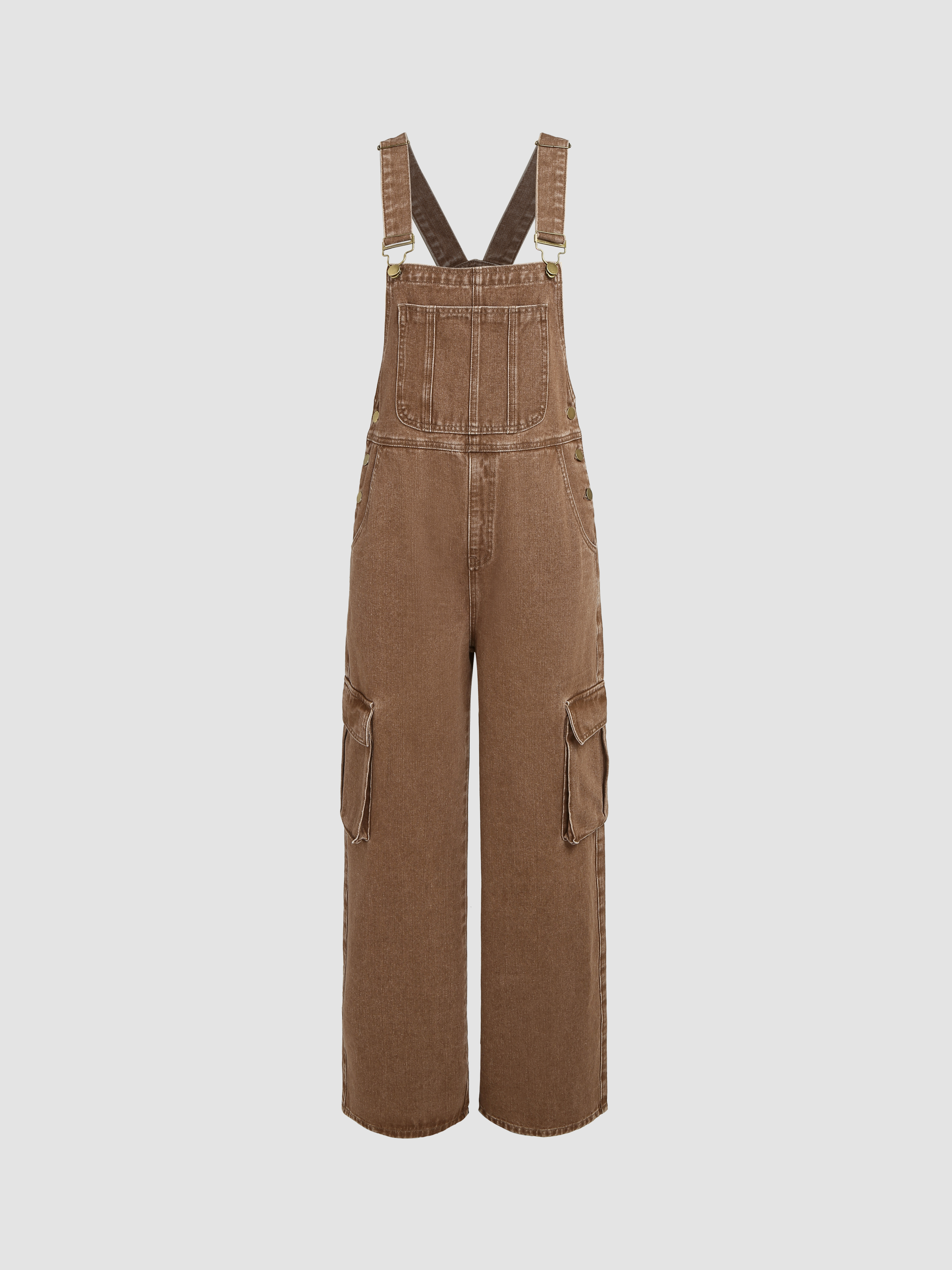 Denim Solid Buckle Up Jumpsuit Cider