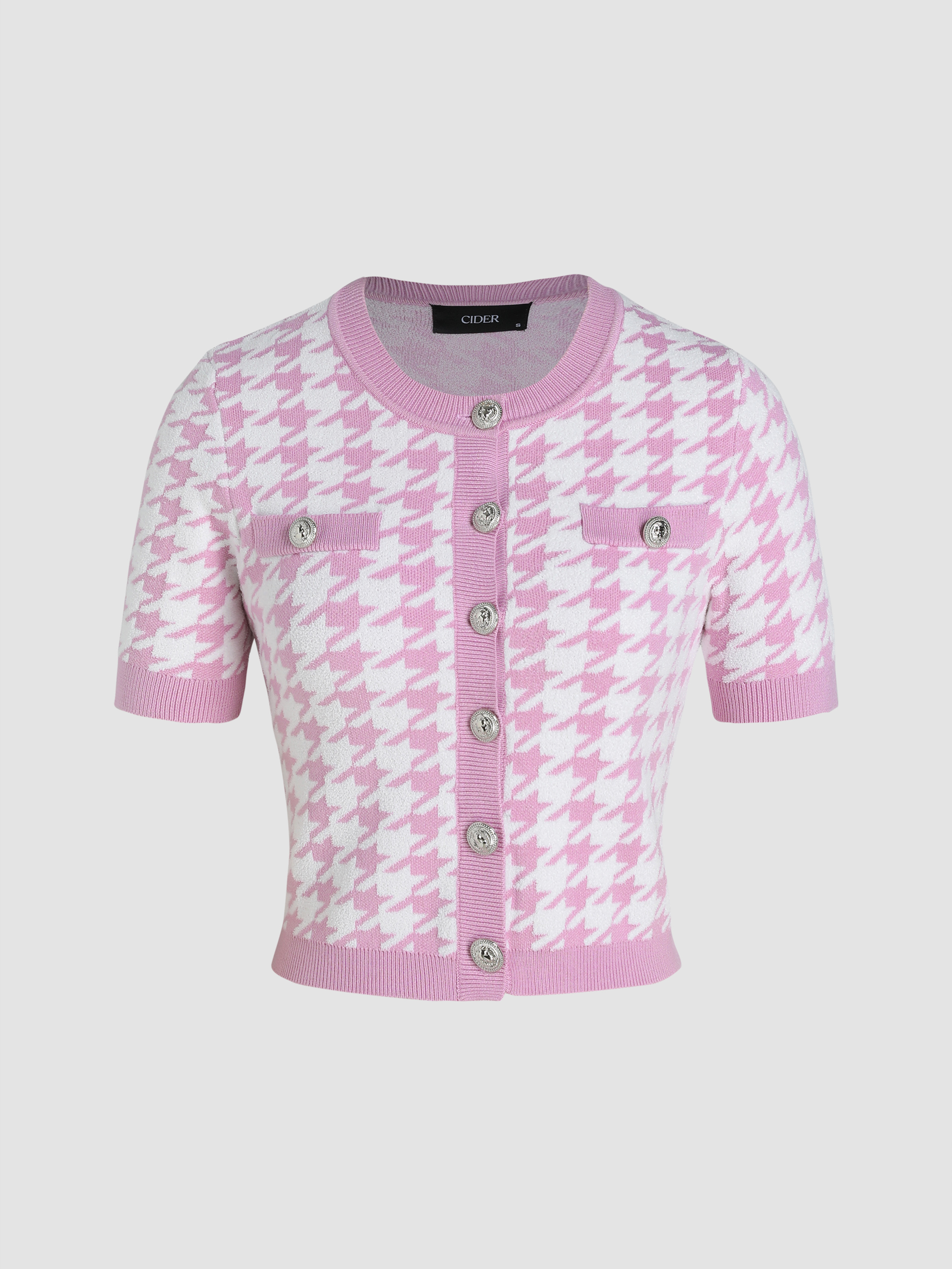 Lumignon Houndstooth fur knit top ピンク Lumignon Houndstooth fur knit top【ピンク】