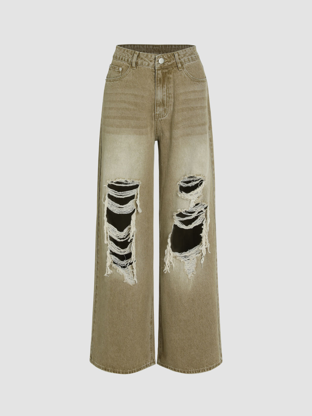 Denim Mid Rise Ripped Oversized Straight Leg Jeans