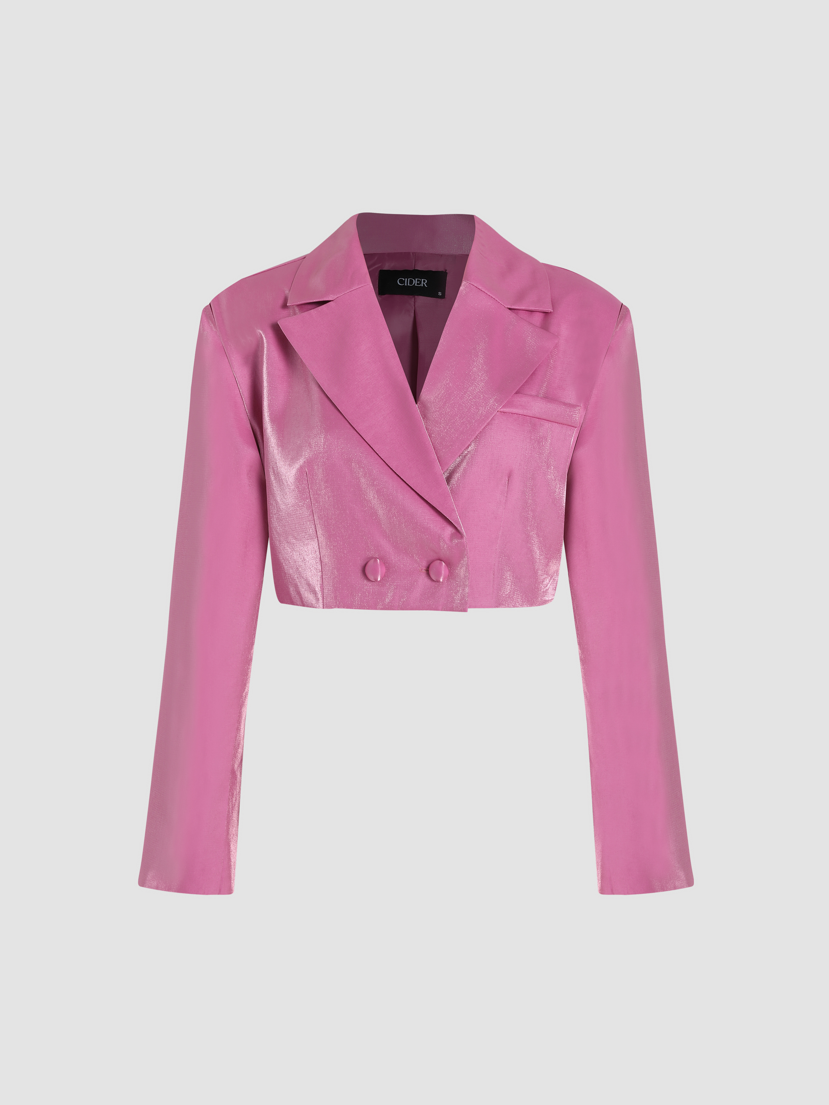 Woven Solid Collar Glitter Crop Blazer - Cider