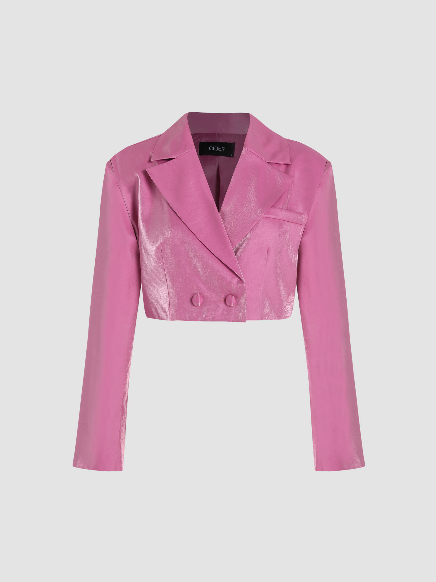 Woven Solid Collar Glitter Crop Blazer
