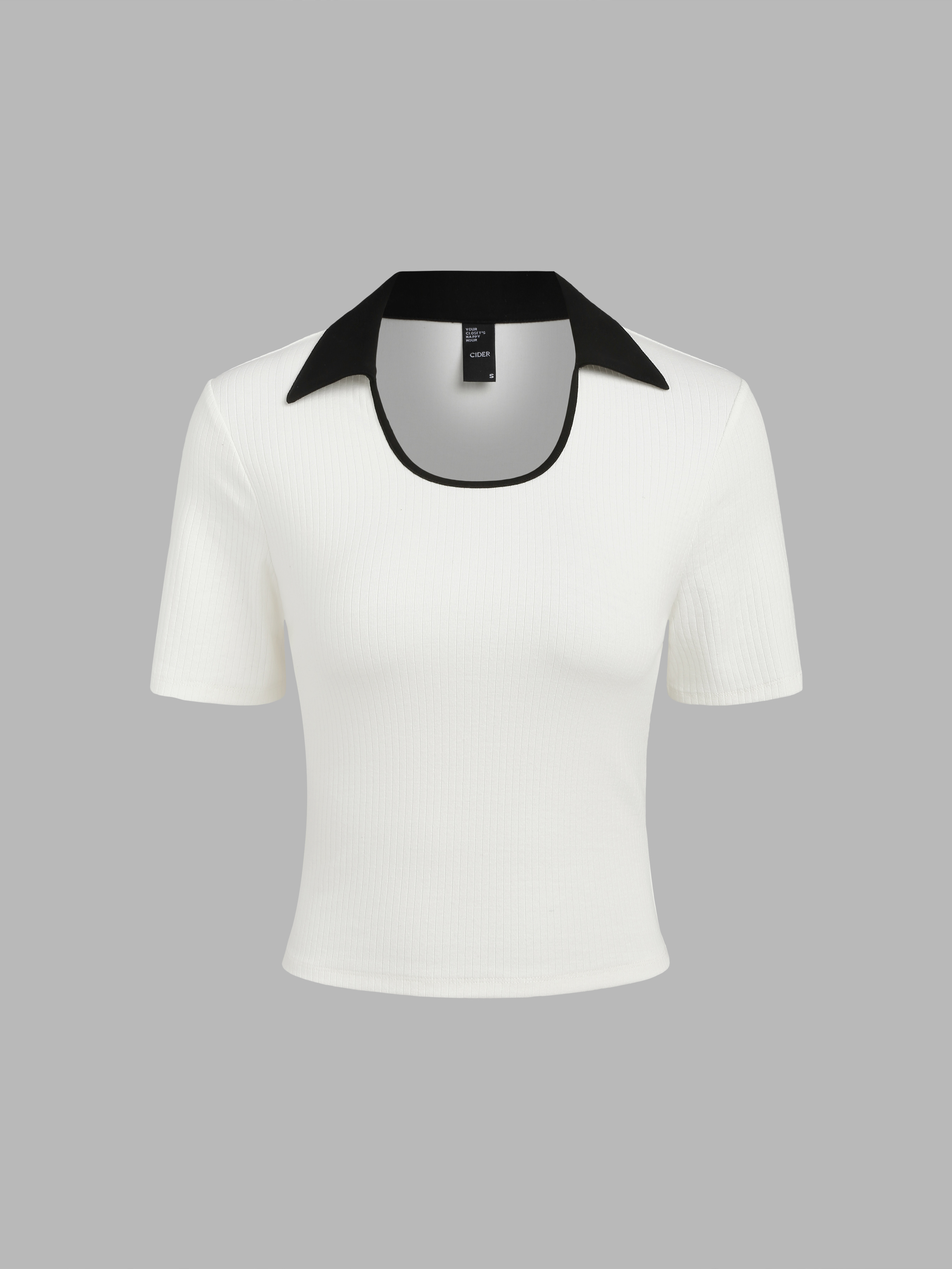 Solid Uneckline Contrasting Collar Tee Cider