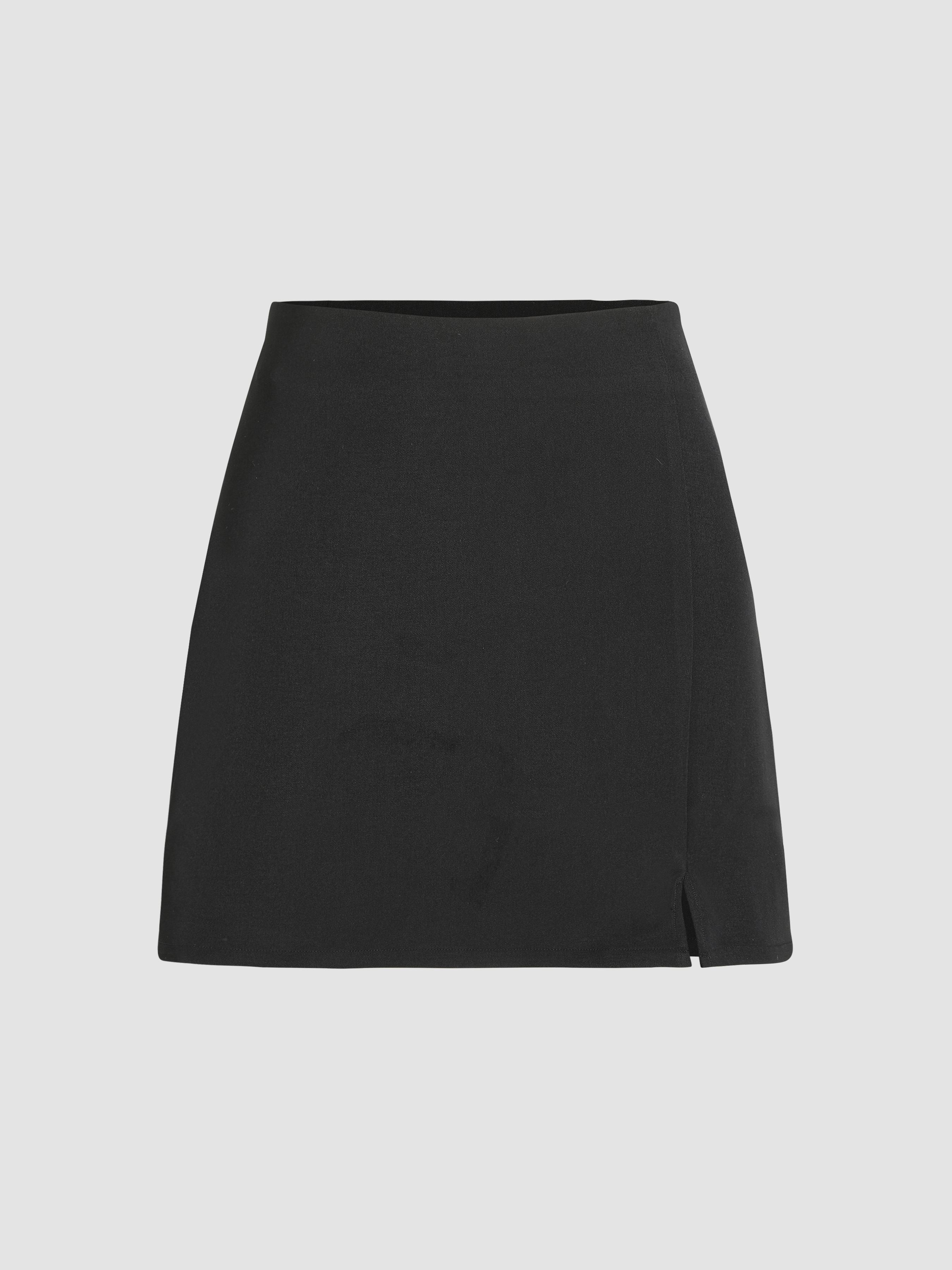 High Waist Zip Up Slit Mini Skirt