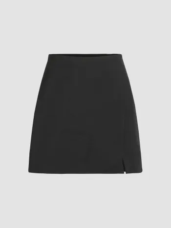High-Waist Zip-Up Split Mini-Rock