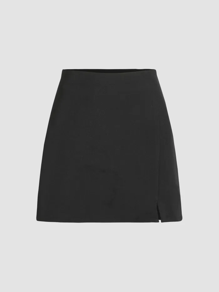 Mid Waist Solid Pleated Skort with Belt