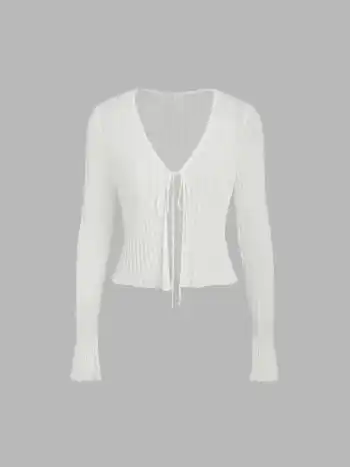 Solid Textured Knotted Cardigan