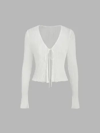 Solid Textured Knotted Cardigan