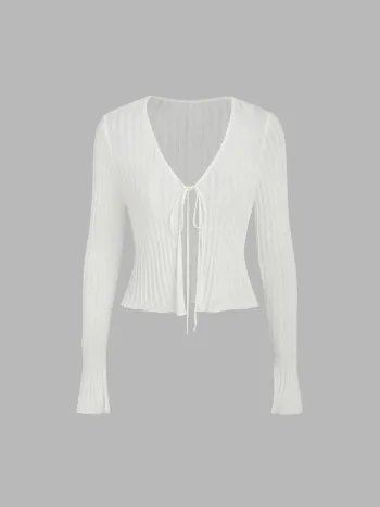 Solid Textured Knotted Cardigan