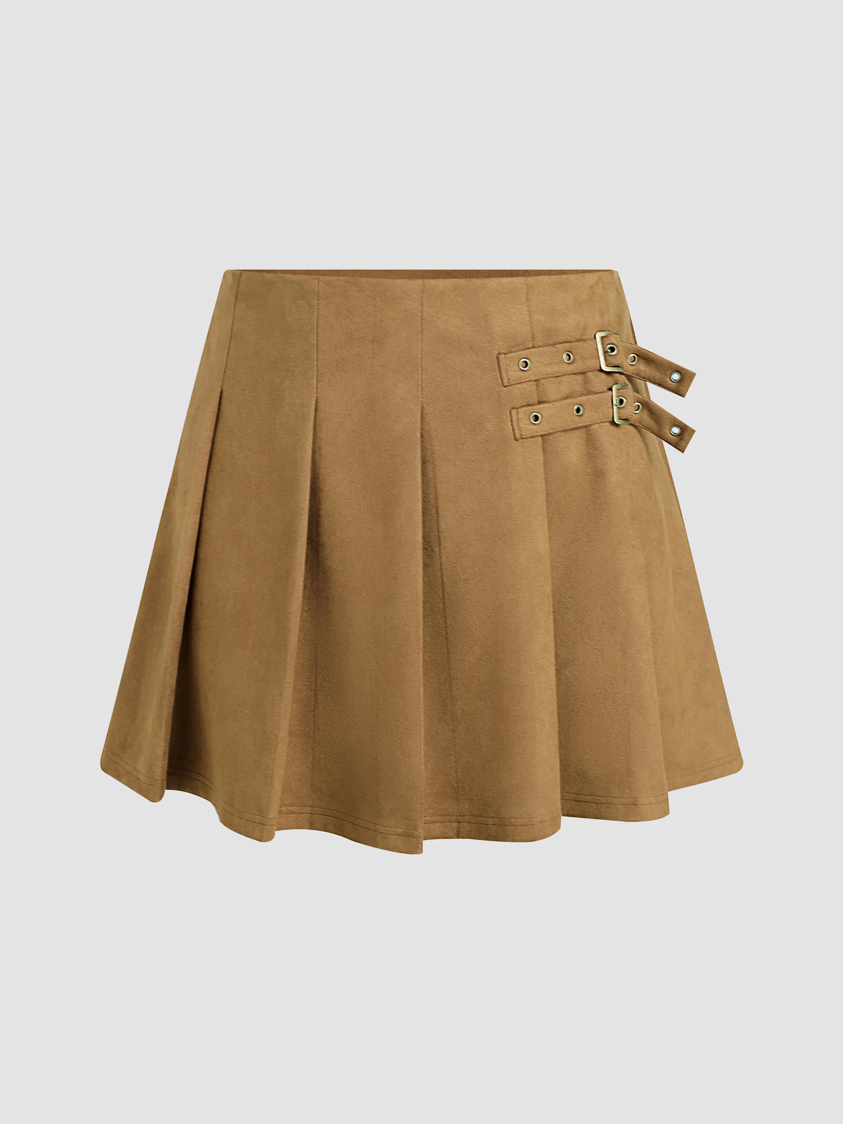 Suede Mid Waist Pleated Short Skirt Curve And Plus Cider