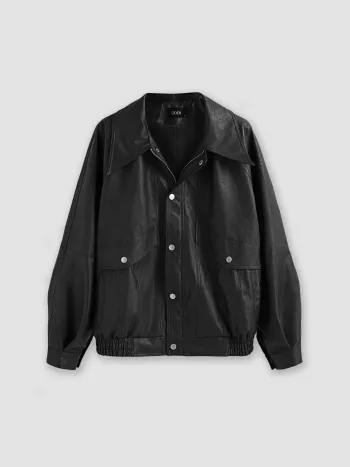 Faux-Leder-Zipperjacke