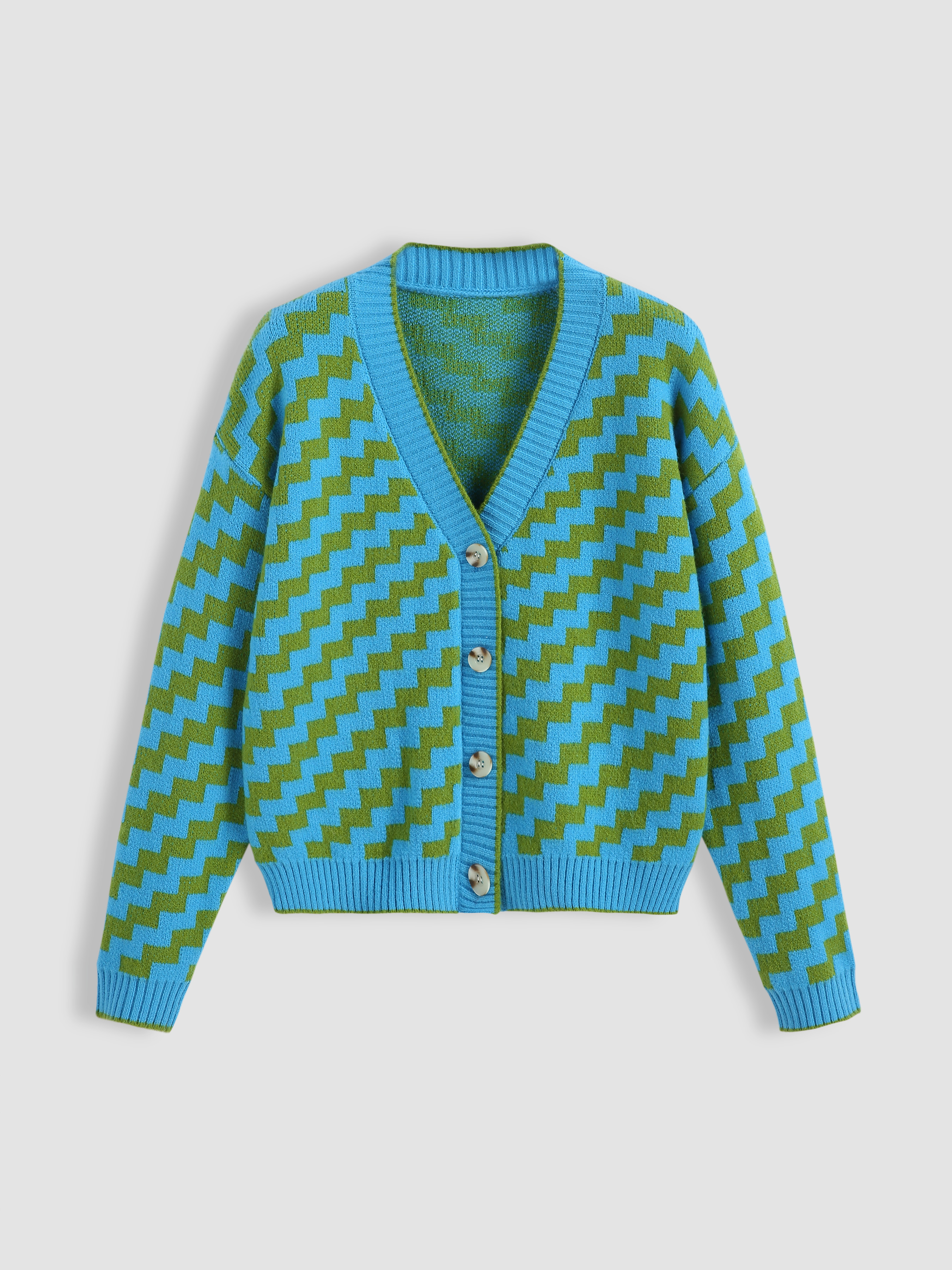 Modern Active Printed Button-Up V-Neck Long Sleeve Cardigan
