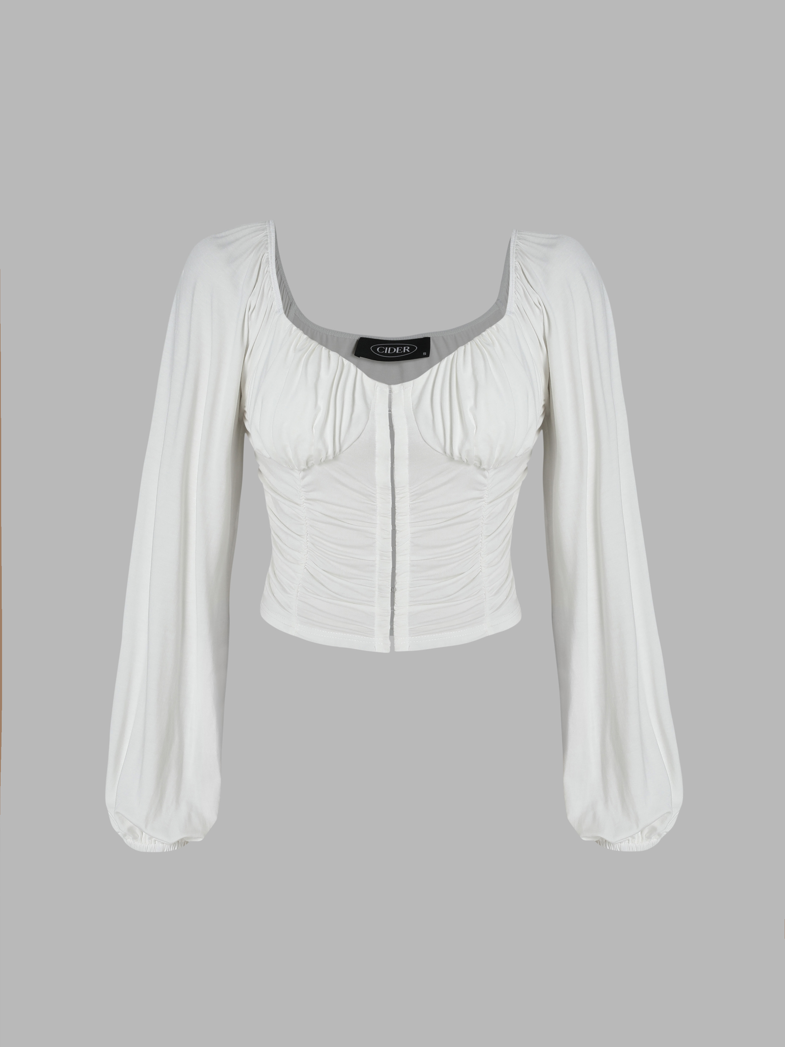 Solid Ruched Long Sleeve Crop Top For School Vacation Work Holiday