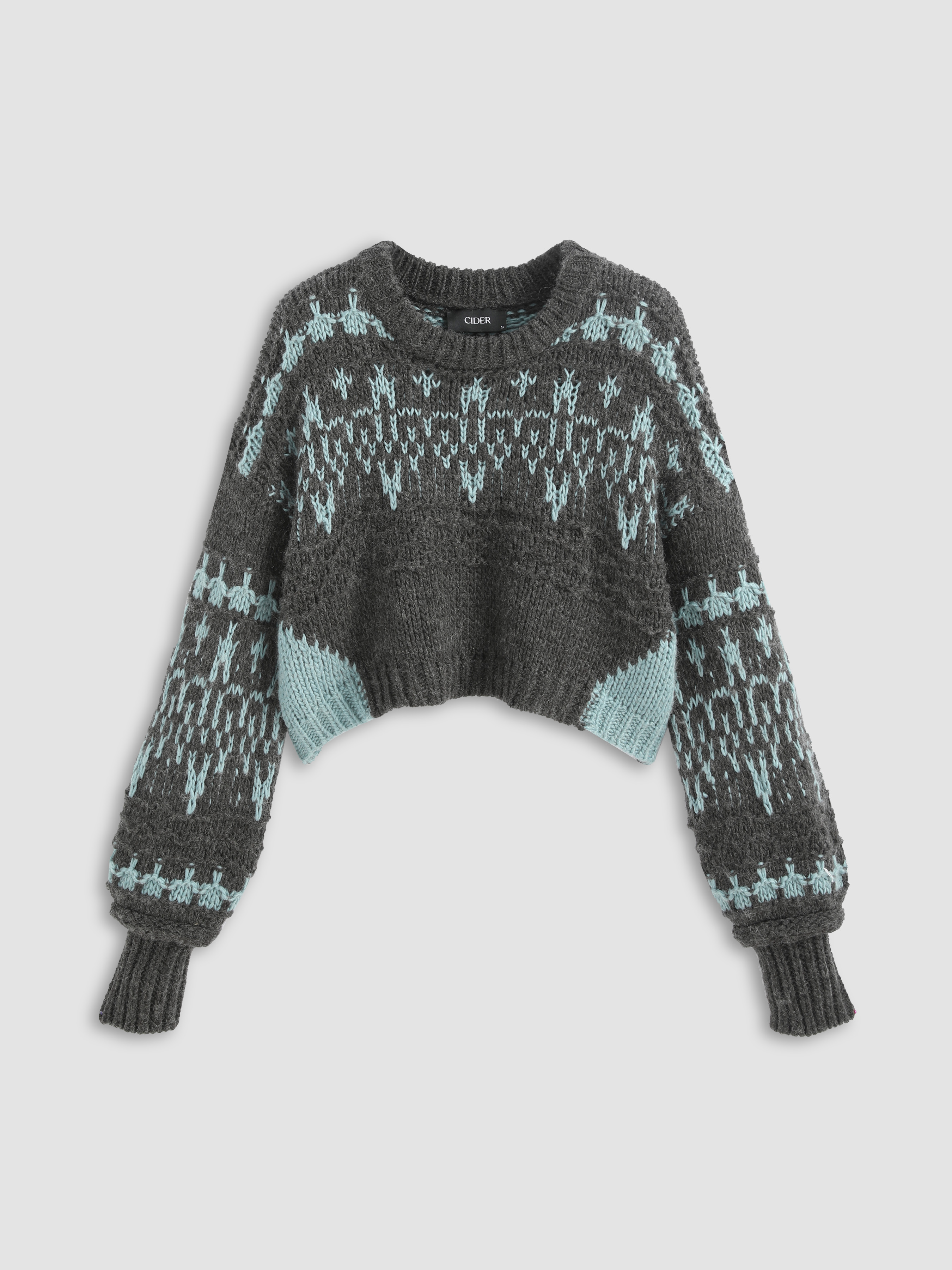 Woolblend Paisley Pattern Oversized Crop Sweater Cider