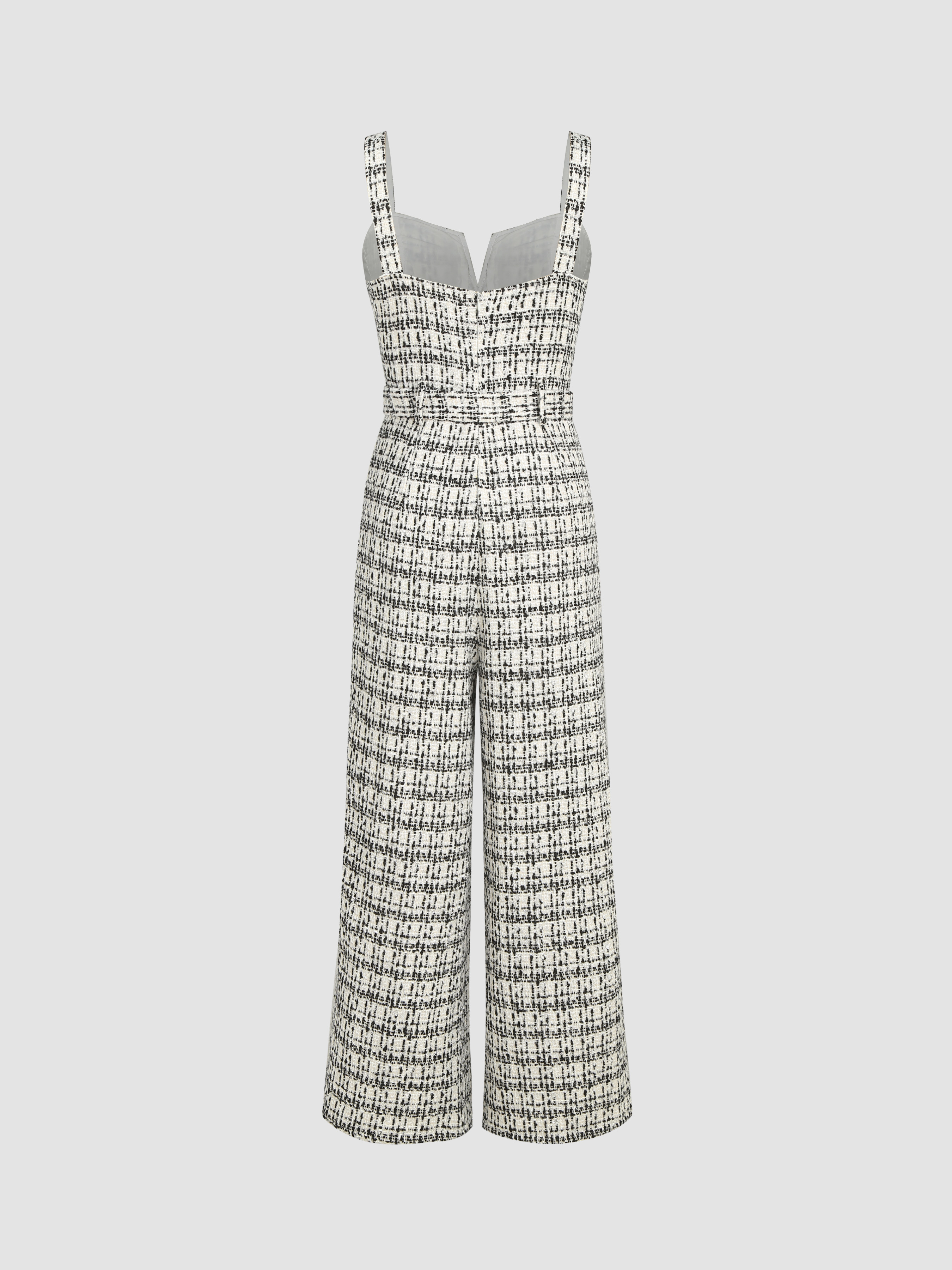 Tweed Sweetheart Wide Leg Jumpsuit With Belt - Cider