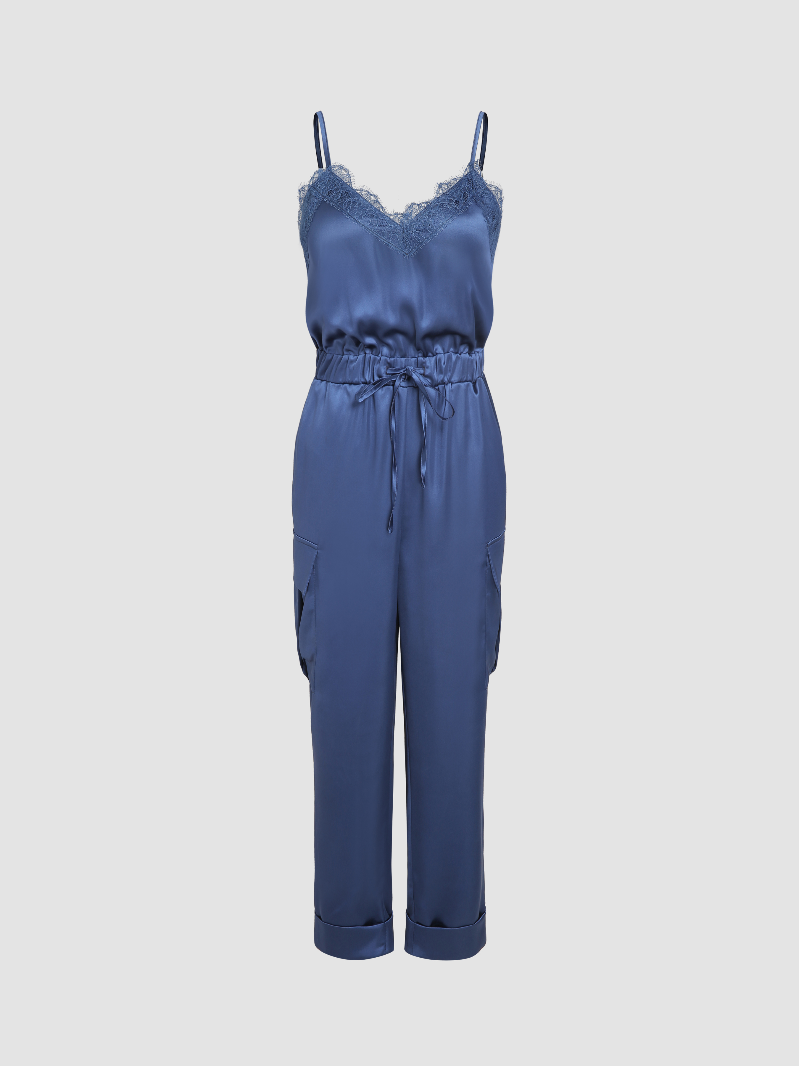 Lace Trim Cami Drawstring Jumpsuit Cider