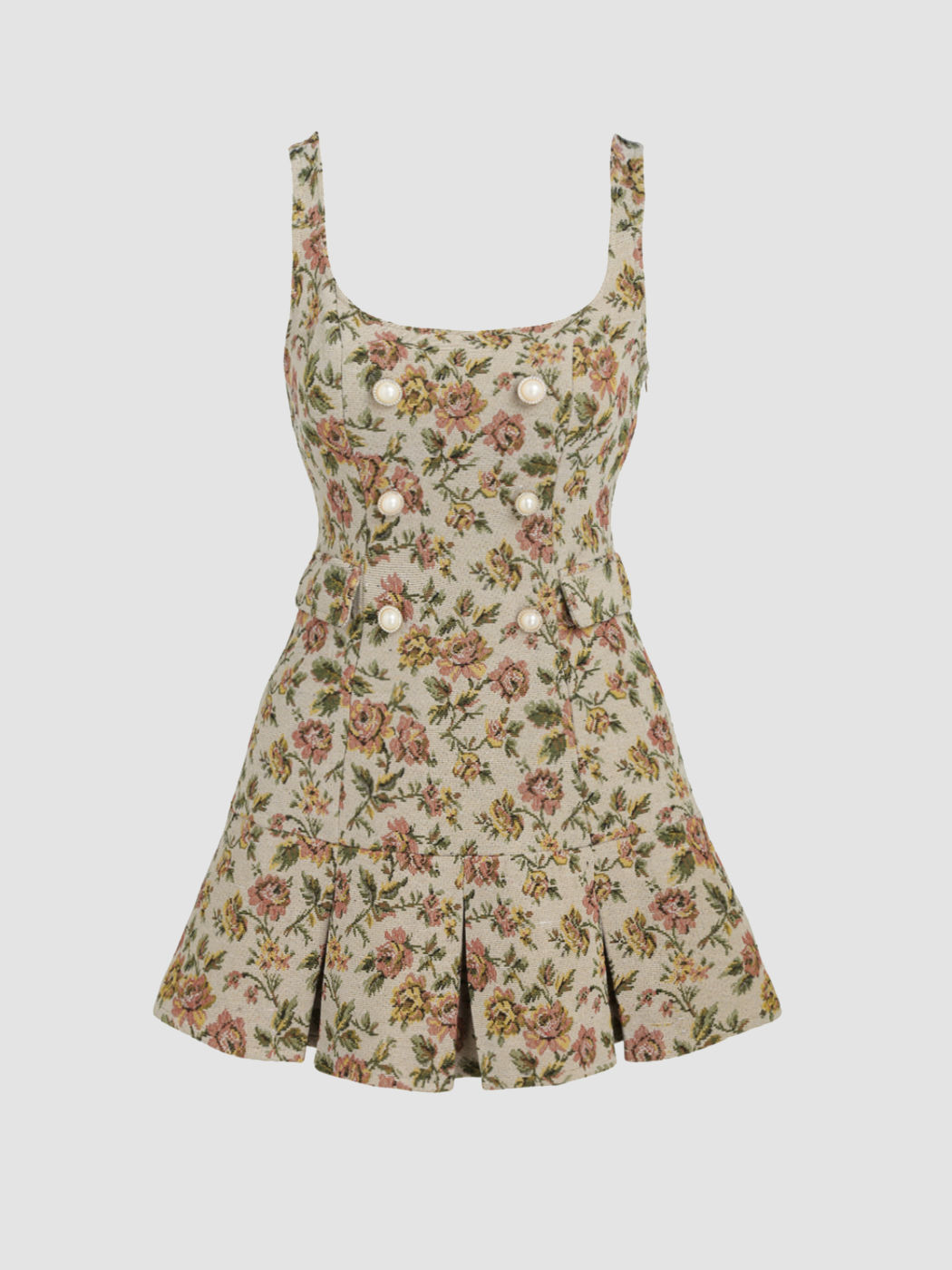 Jacquard Uneckline Faux Pearl Floral Mini Dress Cider