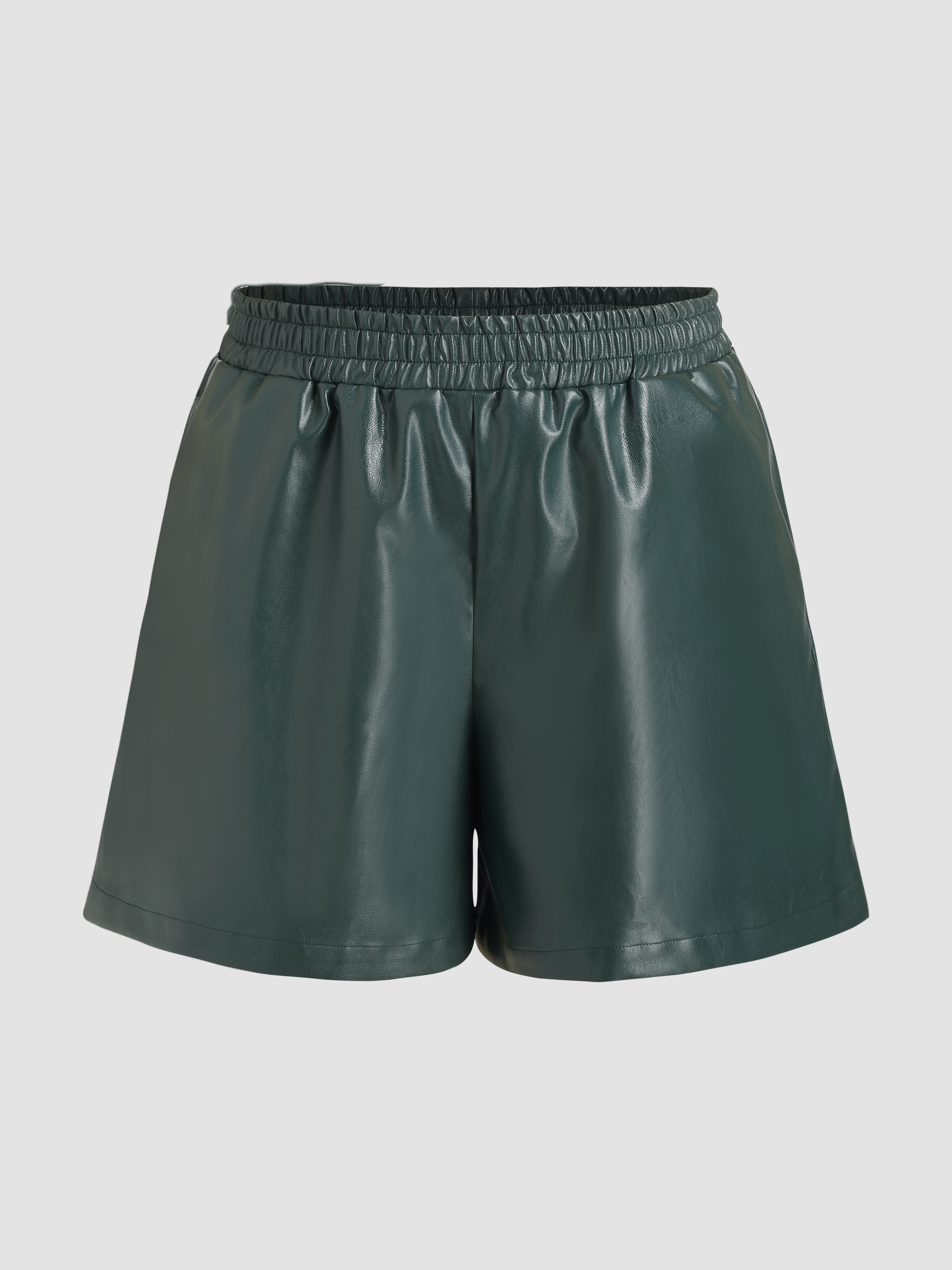 Solid PU Leather High Waist Pleated Shorts Curve & Plus For School Work