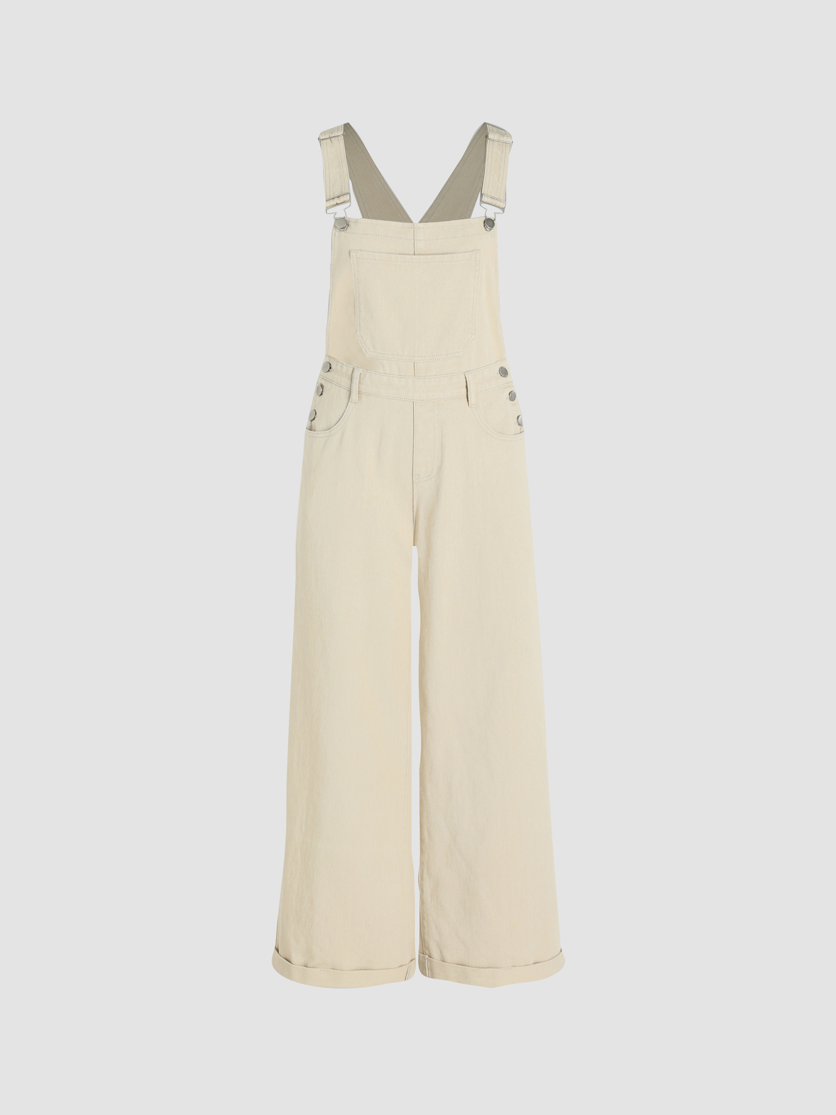 Woven Solid Buckle Up Jumpsuit Cider
