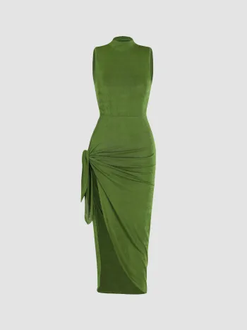  Solids ärmelloses Maxi-Kleid mit Schlitz