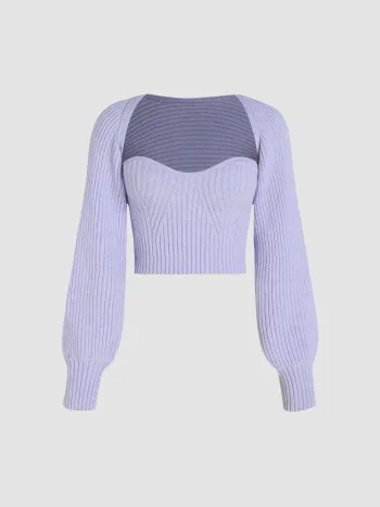 Two-Piece Rib Knit Long Sleeve Crop Top