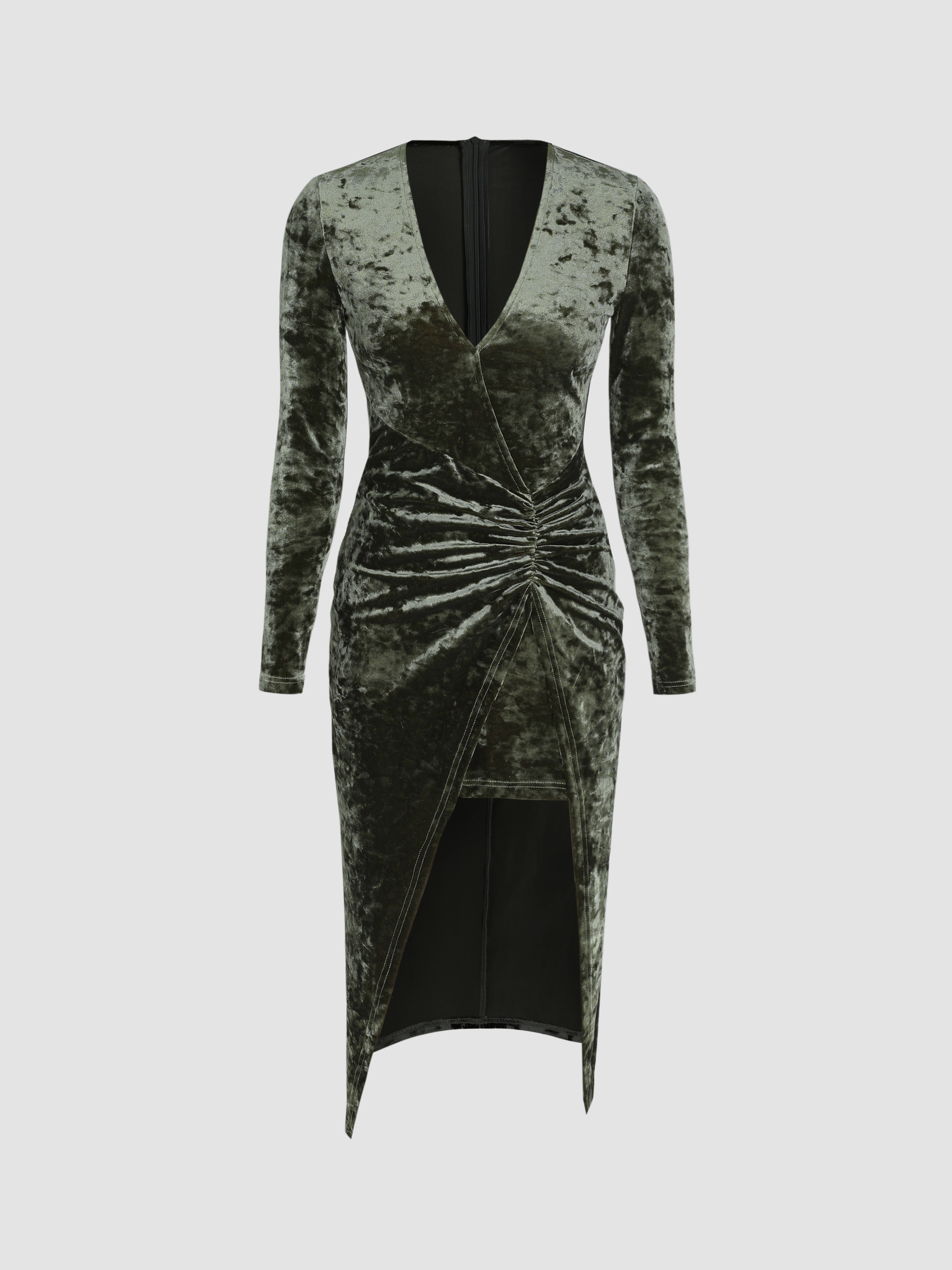 Velvet Solid Ruched Split Maxi Dress Cider