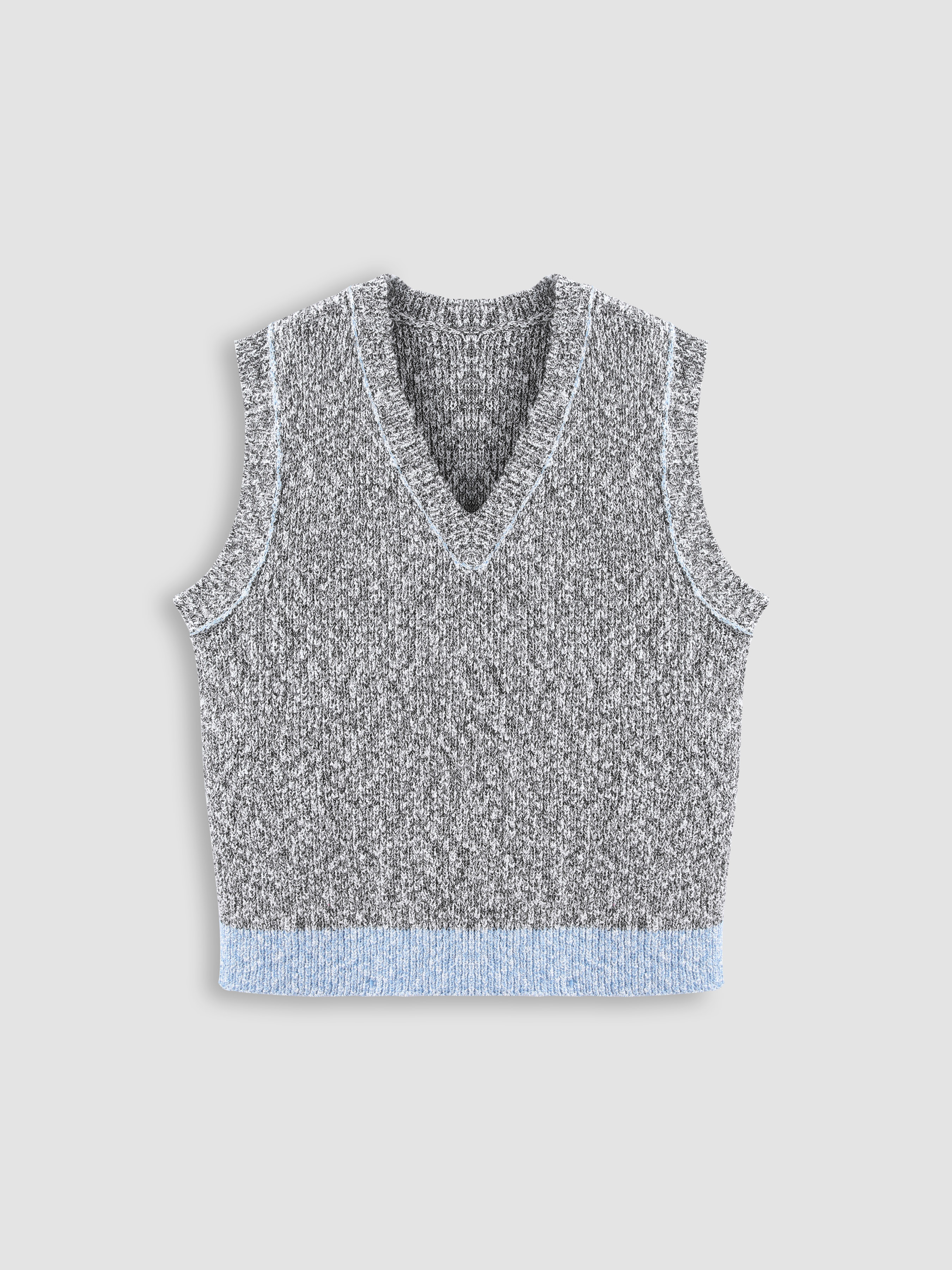 Contrasting V-neck Knitted Vest For School Daily Casual