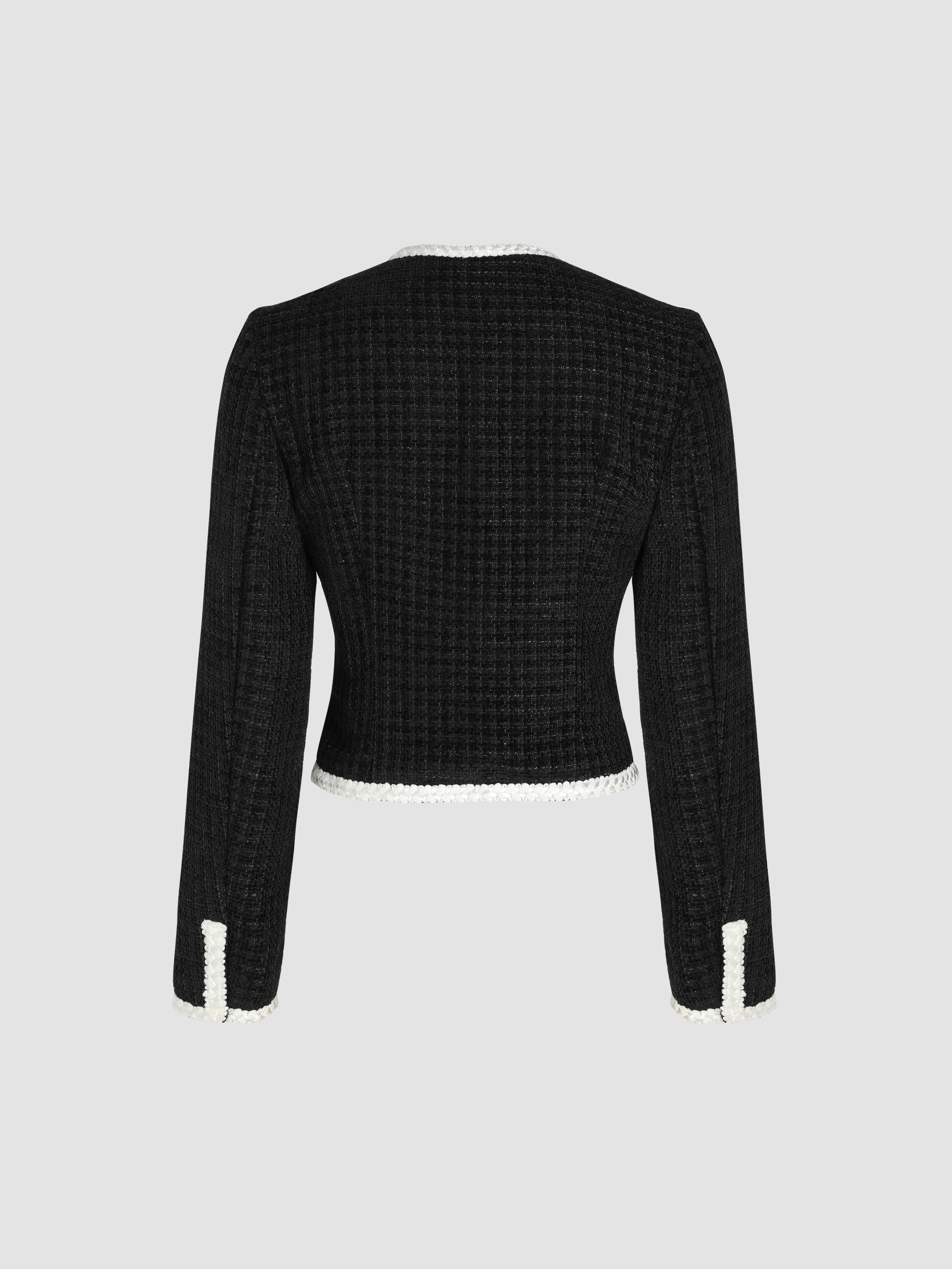 ジャケット ETMON VNeck Strap Tweed Jacket, Black Black Metallic Tweed Jacket – Halsbrook