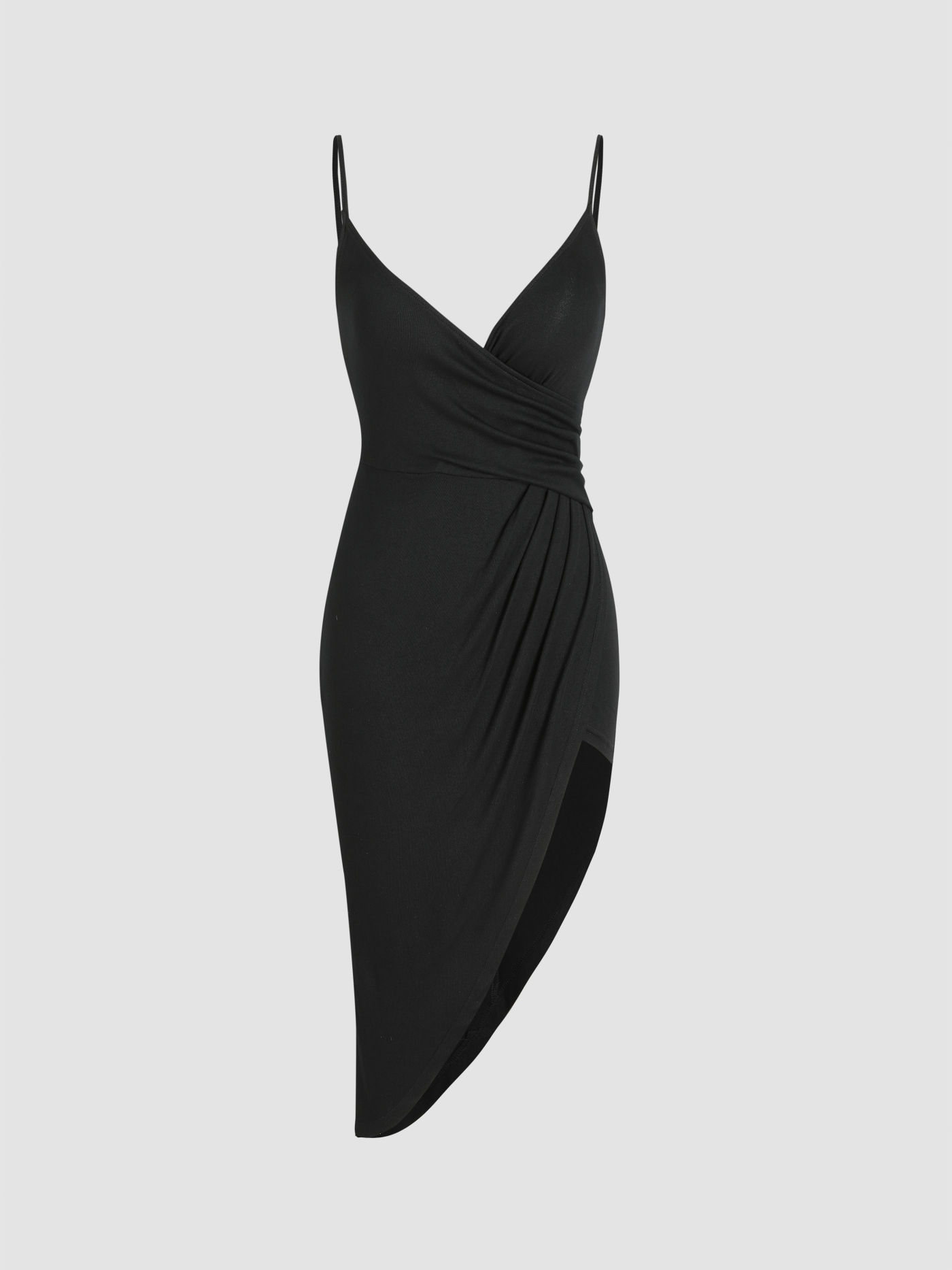 Solid Ruched Knitted Midi Dress