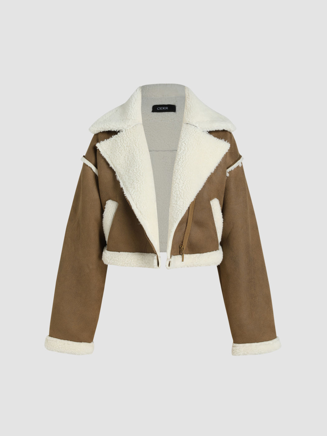 Shearling Solid Jacke mit kontrastierendem Kragen