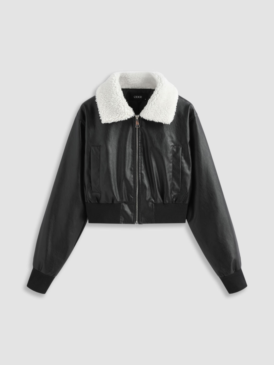  PU-Kragen Langärmlige Crop Jacke
