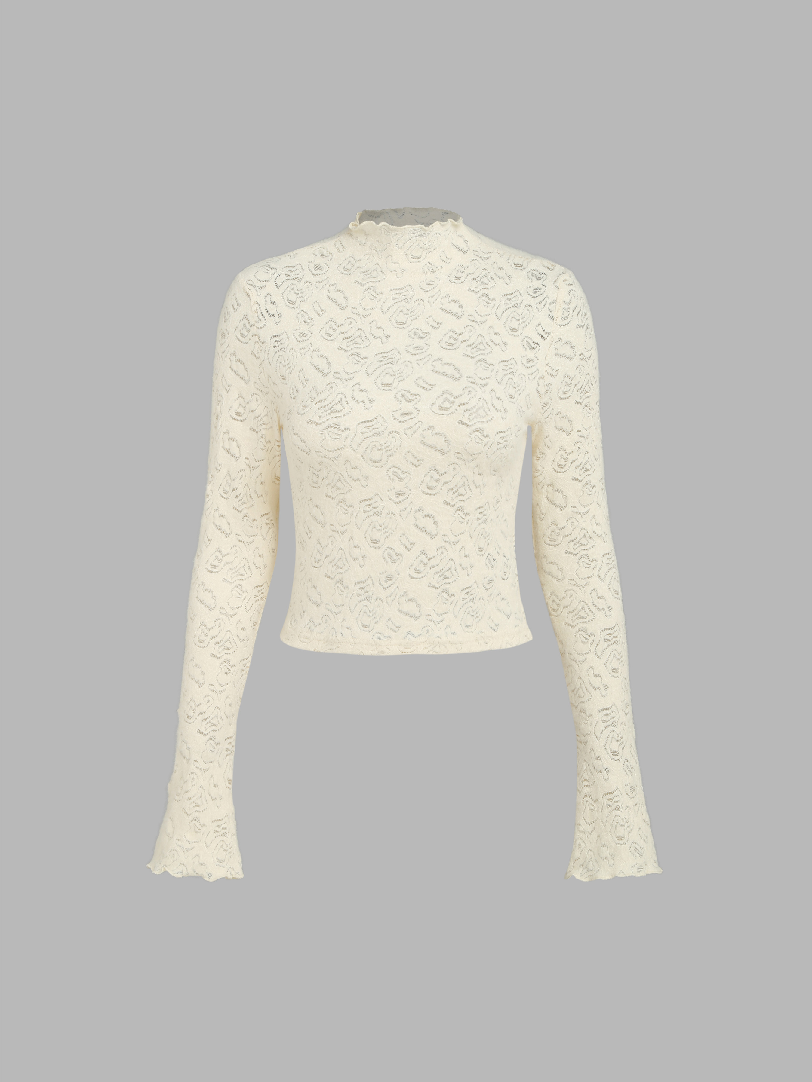 Solid Lace Hollow Out Long Sleeve Top For Vacation Holiday