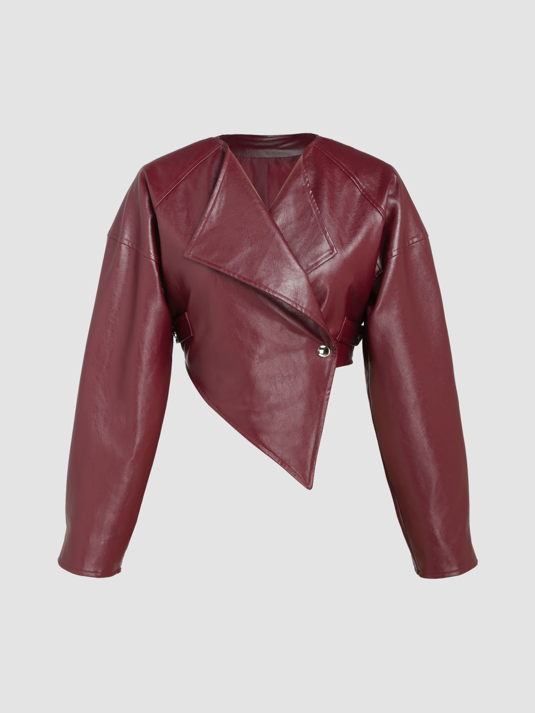 Faux Leather Solid Faux Leather Button Up Asymmetrical Crop Jacket For ...