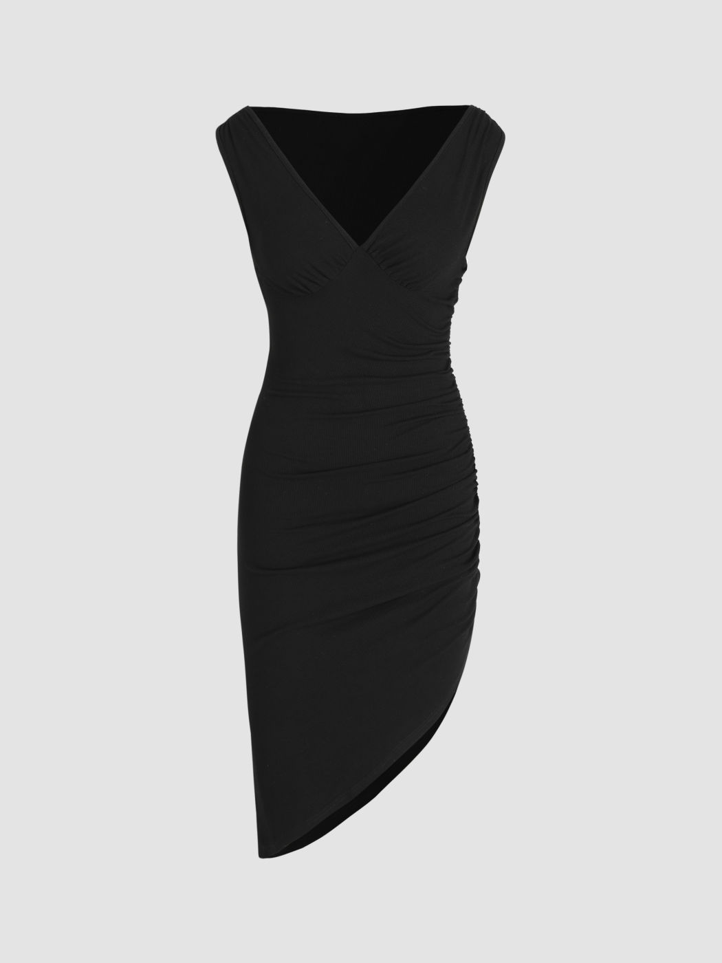 Einfarbiges, geteiltes Midikleid mit V-Ausschnitt
